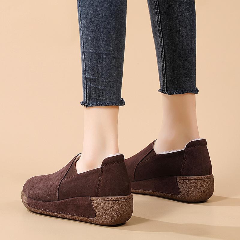 Women's Platform Loafers Suede Creepers Winter Warm Thick Sole Casual Slip On Height Increase Low Shoes