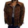 NOORA New Ladies Brown Suede Leather Western Women Fringe Jacket Motorcycle Jacket