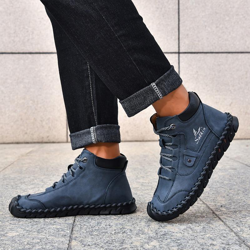 Men's Plus Size Handmade Casual Shoes Four Seasons Breathable Non-slip Outdoor Walking Shoes Fashion Youth Joker City Flat Boots