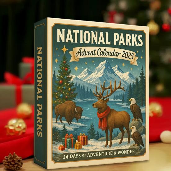 2025 Národní parky Adventní kalendář 24 dní Vánoční odpočítávací kalendář s 24 krajinami