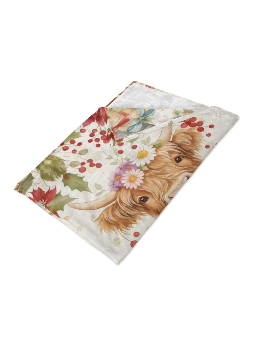 

1pc Flower Highland Cow Print Flannel Blanket Various Size Living Room Sofa Nap and Leisure Blanket Soft and Machine Washable 75x100cm (30x40inch)