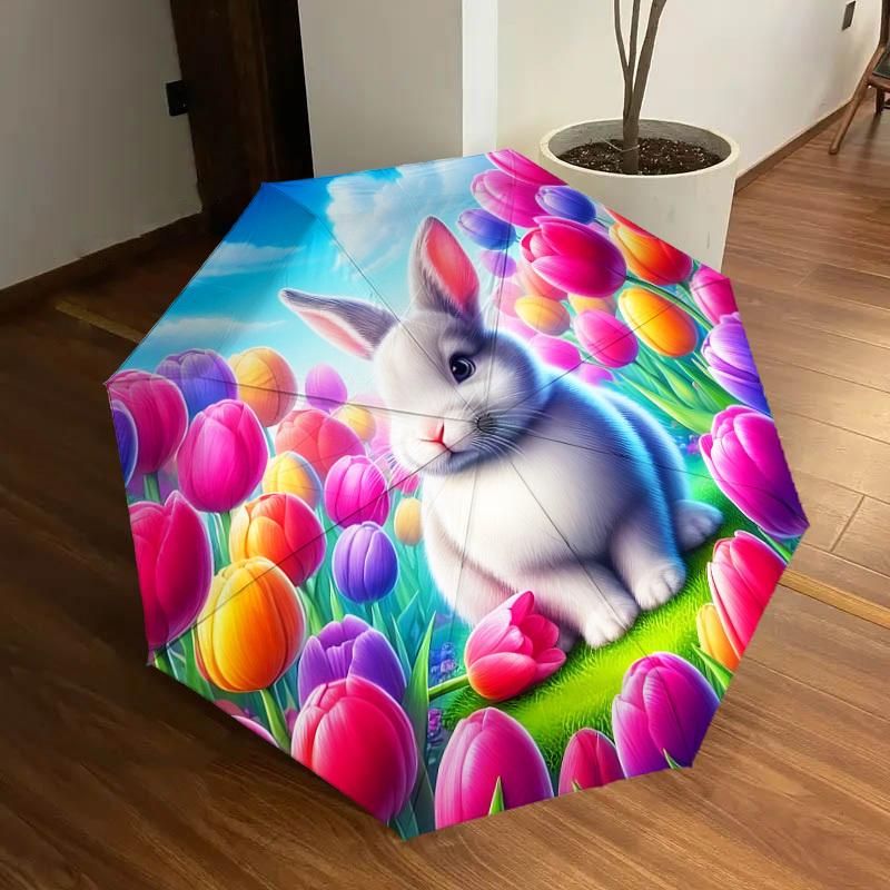 1pc rabbit flower Pattern Umbrella  Automatic Opening and Closing Umbrella, High quality Umbrella, Ideal Gift for Her 244