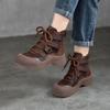 Genuine Leather Handmade Retro Roman Boots Women's Thick Sole Lace-up Short Boots