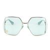 Gucci Herringbone Cutout Large Frame Irregular Metal Square Sunglasses Unisex Couple Style