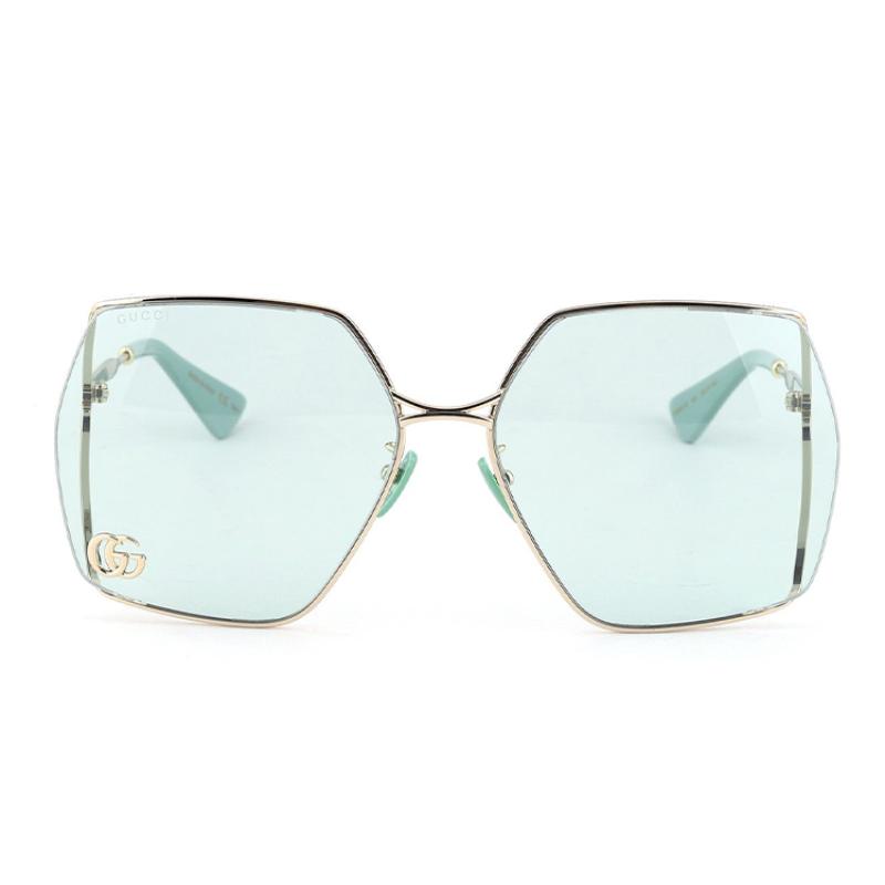Gucci Herringbone Cutout Large Frame Irregular Metal Square Sunglasses Unisex Couple Style