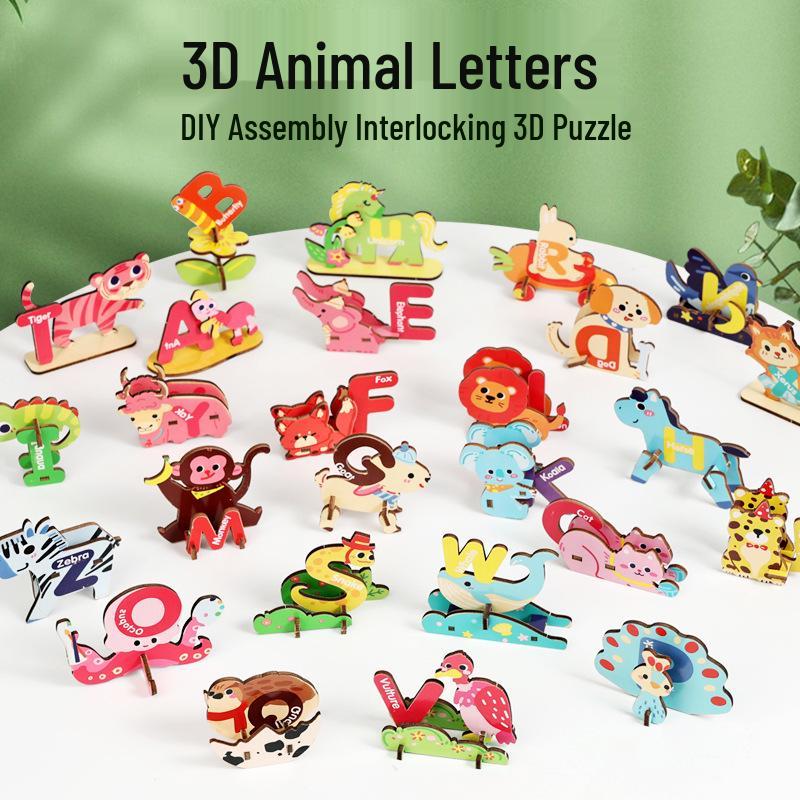 3D Cartoon Animal Puzzle: Infant Early Education Toy with 26 English Letters