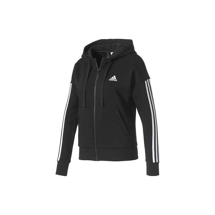 Adidas Essentials 3 Stripes Full Zip Hooded Training Running Jacket Women Jackets Black S97059 M