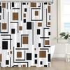 Green Shower Curtain Modern Black and White Abstract Geometric Stripe Rectangular Minimalist Art Aesthetic Bath Curtain