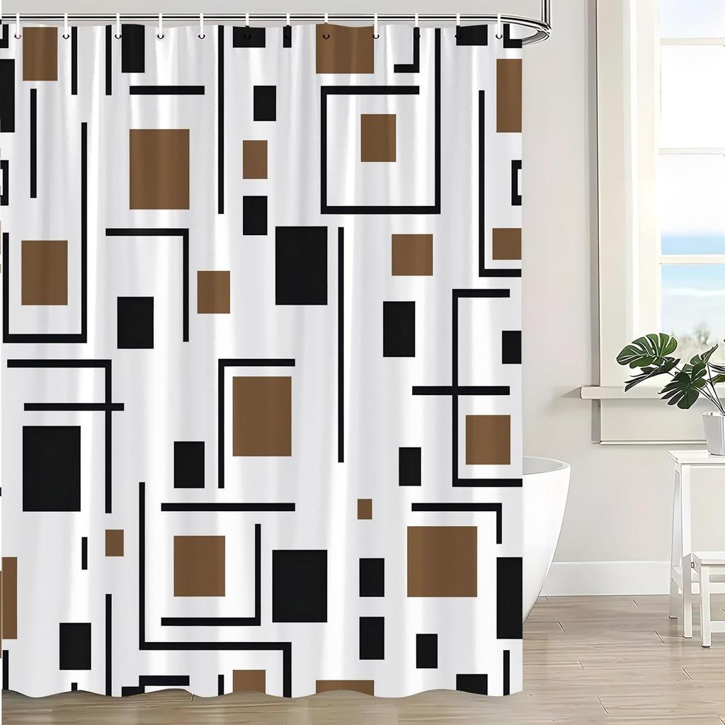 Green Shower Curtain Modern Black and White Abstract Geometric Stripe Rectangular Minimalist Art Aesthetic Bath Curtain