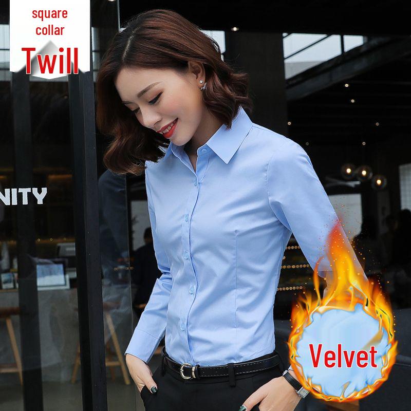 

2023 Женская белая флисовая рубашка с длинным рукавом приталенного кроя – Теплая профессиональная одежда в корейском стиле для осени и зимы XL/38