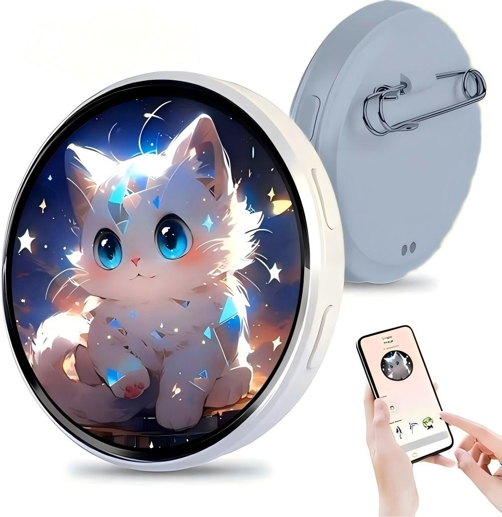 

Digital Badge Pin with Anime Themed Pixel Screen-Smart E - Badge for Backpacks Cool Button Display Photo Name Tag - Perfect небесно-голубой