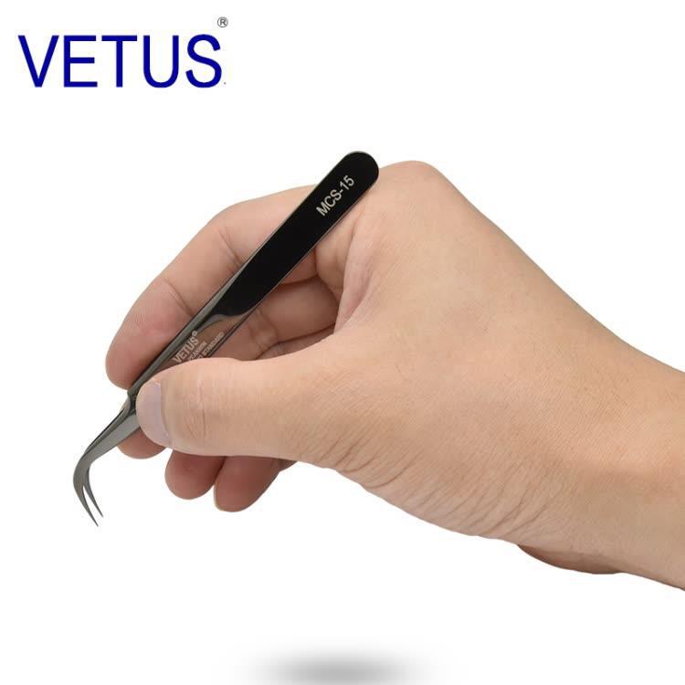 VETUS MCS-15 Black Non-Magnetic Acid/Alkali & Corrosion Resistant Stainless Steel Makeup Eyelash/Nail Tweezers