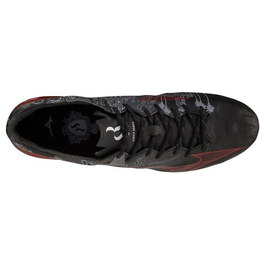 Mizuno Alpha SR4 Round Toe Lace-Up FG (Rubber Long Studs) Slip-Resistant Durable Soccer Shoes Men Soccer Shoes Red Black P1GA239904