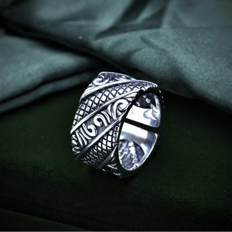 Adjustable Open Ring Men Women Vintage Floral Geometric Design Copper Statement Minimalist Fashion Jewelry