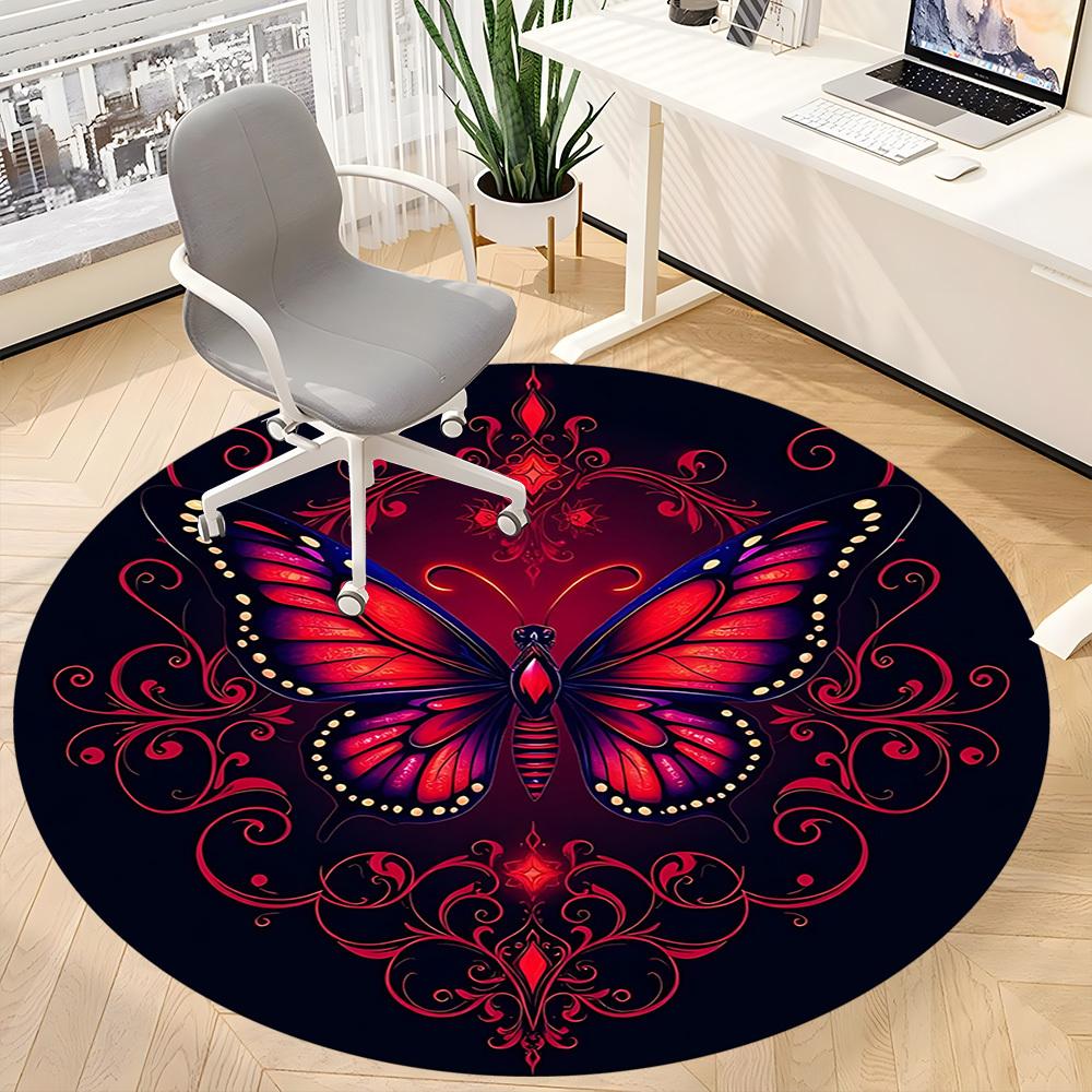 1pc Butterfly Artwork Chair Carpet for Office, Round Non Slip Durable Large Size Office Carpet, Suitable for Office