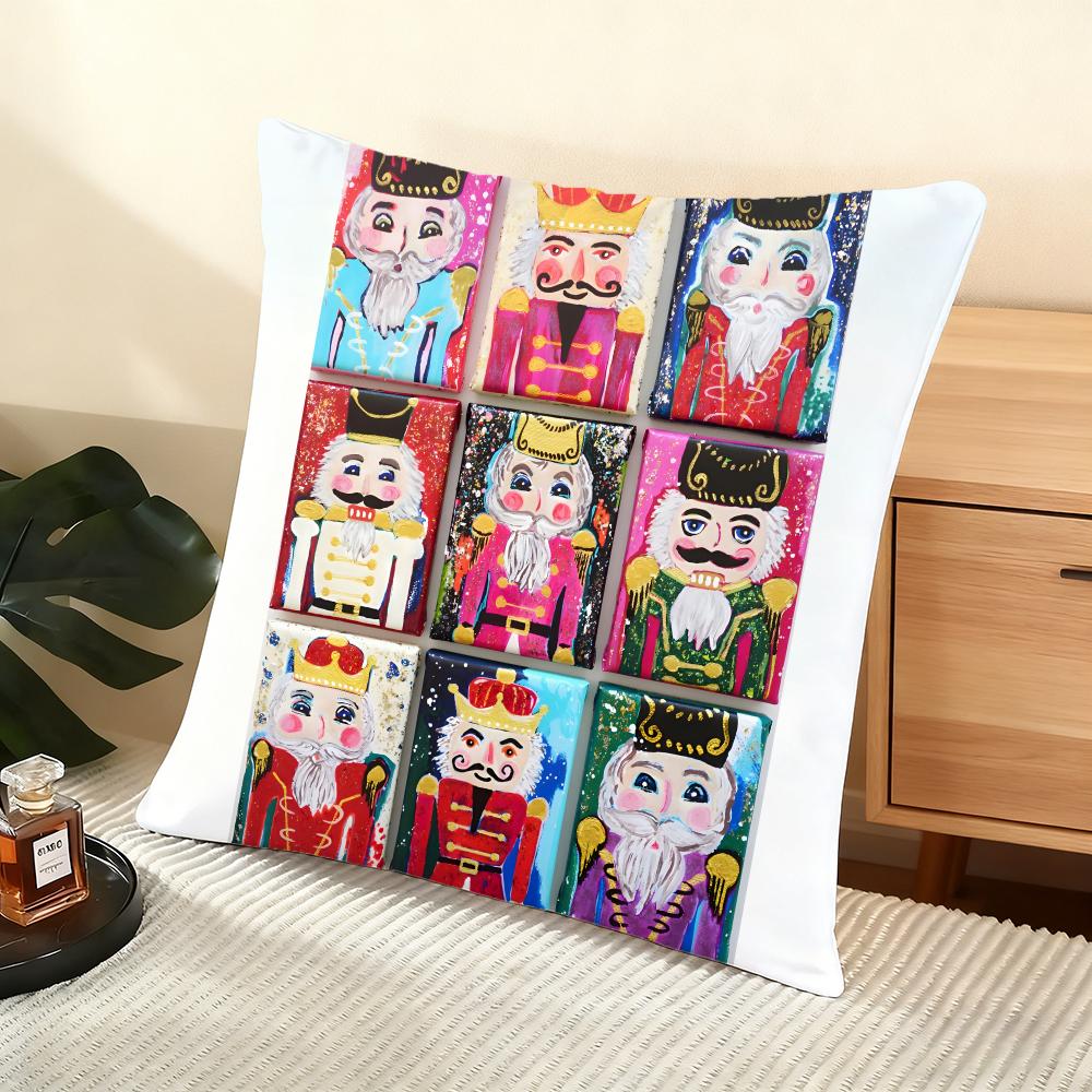 Nutcracker Cartoon Cushion Cover Silky Short Plush Home Sofa Cushion Cover - Invisible Zipper Home Decoration