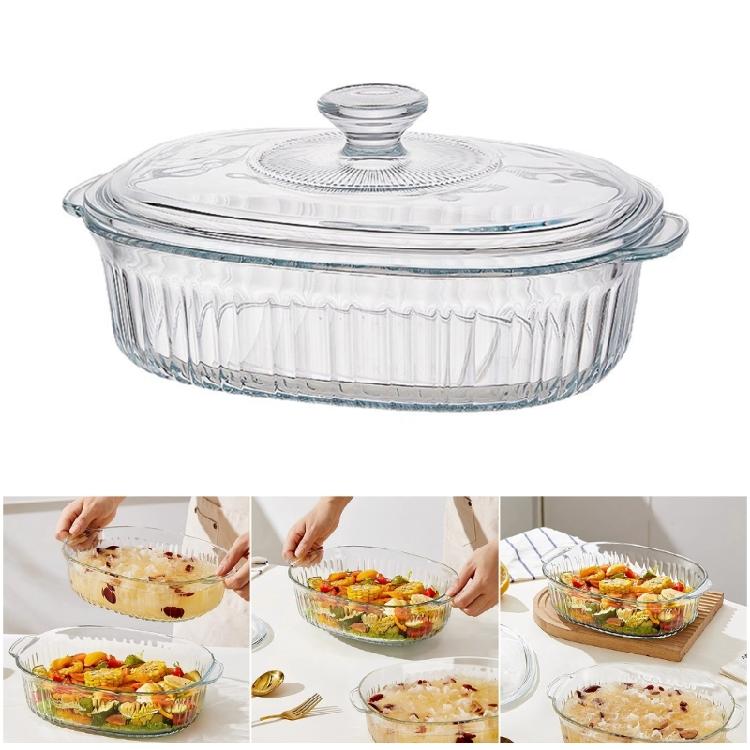 Large Capacity Borosilicate Glass Food Storage Bowl With Covers Excellent For Soups Dessert And Side Dish