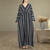 Long sleeve plus size cotton vintage Stripe new in dresses for women casual loose Maxi spring autumn dress
