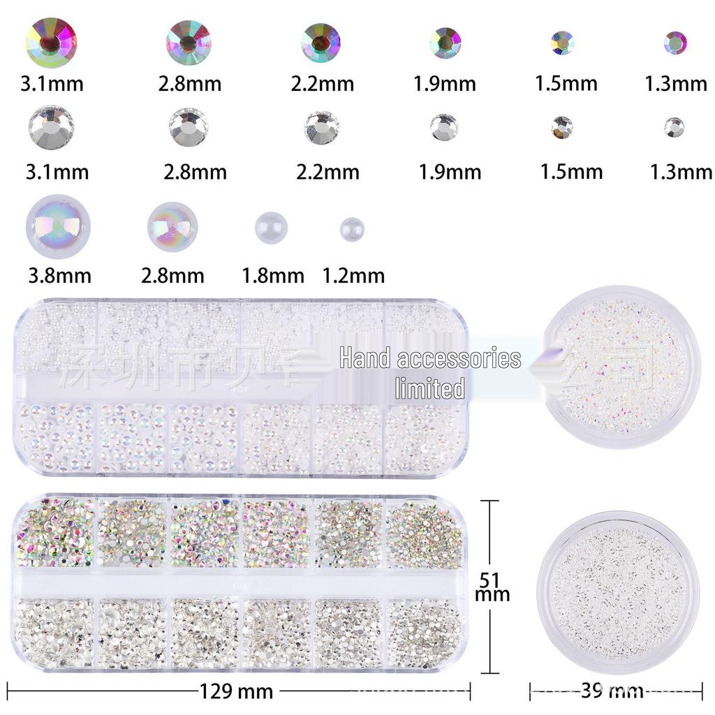 Cross-Border Nail Art Glitter Set: Semi-Pearl AB Rhinestones & Micro-Drill Nail Accessories