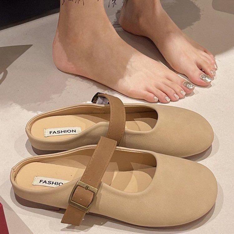 Baotou soft-soled slippers spring new shoes comfortable and casual flat-bottomed retro ins half drag
