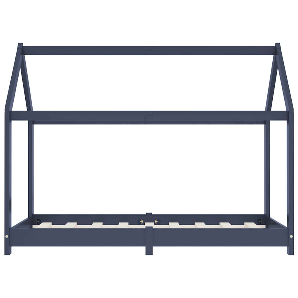 Kids Bed Frame Grey Solid Pine Wood 70 X 140 Cm
