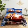 Boat Anchor Blue And White Stripes Bed Sheet Set 3D Printed Navy Bed Flat Sheet With Pillowcase Bed Linen King Queen Size