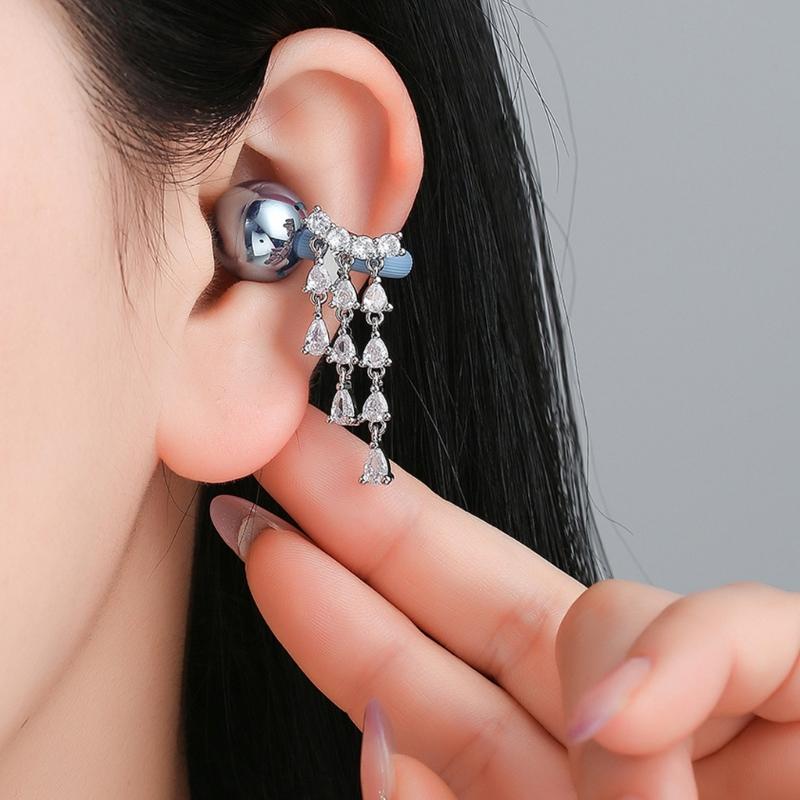 1pair Elegant Tassels Dangle Accessory Ear Clip For Freeclip 1 2 Earphones Clip On Charm With Sparkling Zircon Stones