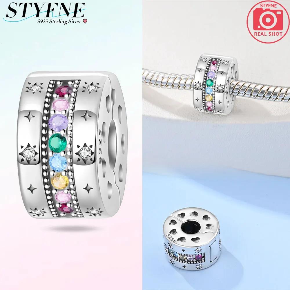 Copper Colored Zircon Paving Star Moon Clip Charms Spacer Beads For Women'S Original Bracelet Jewelry Gift