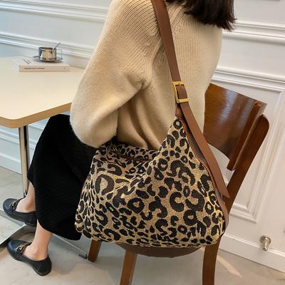 Texture Bag, Women's Large Capacity New Fashionable Big Bag, Leopard Print Cloth Bag, Niche Single Shoulder Crossbody Bag