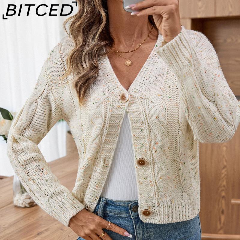 BITCED Colour-Dot Long-Sleeved Button-Front Cardigan Autumn/Winter Soft and Plush Chunky-Knit Lightweight Women's Knitwear