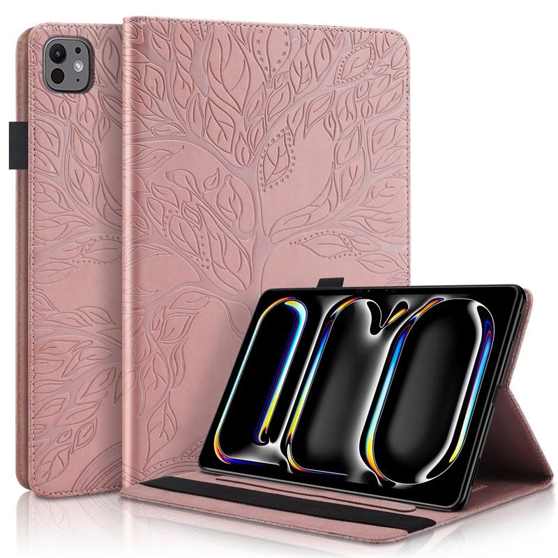 Pour Étui iPad Pro 13 M4 13" Arbre en Relief Portefeuille Cuir PU Housse à Rabat pour Funda Coque iPad Pro 13 Pouces 2024