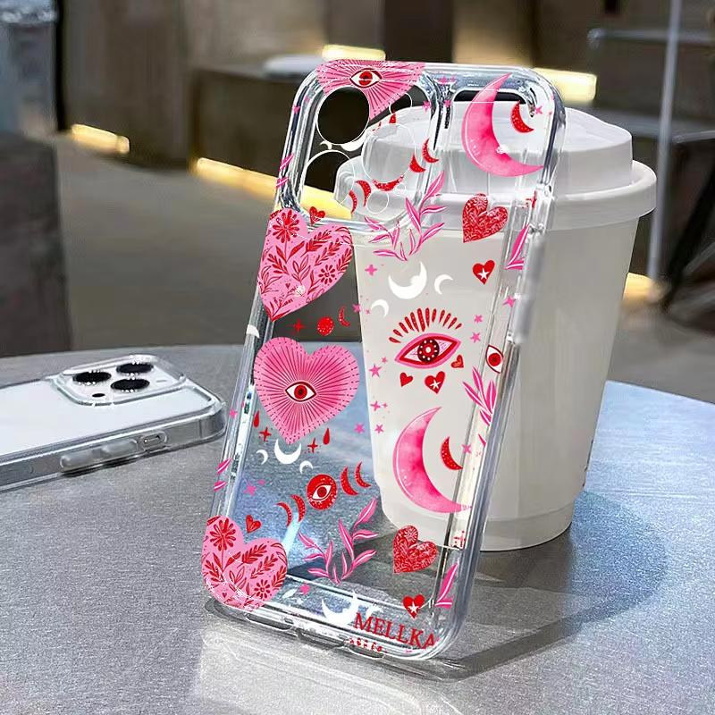 

Love Heart Leaves Pattern Phone Case For iPhone 17 Pro Max 16 15 Pro 14 13 Mini 12 11 XR XS 17Air 16 Plus Clear Bumper Cover iPhone XS