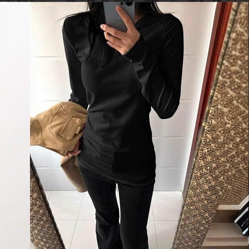 

2026 Women s White Slim-Fit Mid-Length Long-Sleeve T-Shirt - Versatile Inner/Outer Layer for Spring, Autumn, Winter Large чёрный