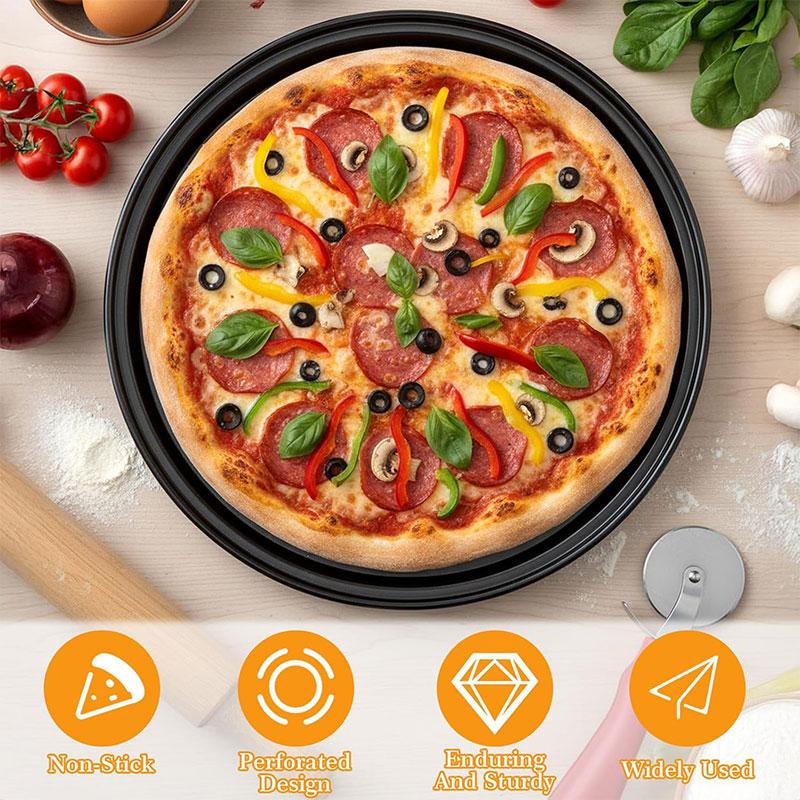 3/4 Pack Round Pizza Baking Pans Set Perforated Carbon Steel Nonstick Pizza Trays Kitchen Pizza Crisper Pan Oven Baking Supplies