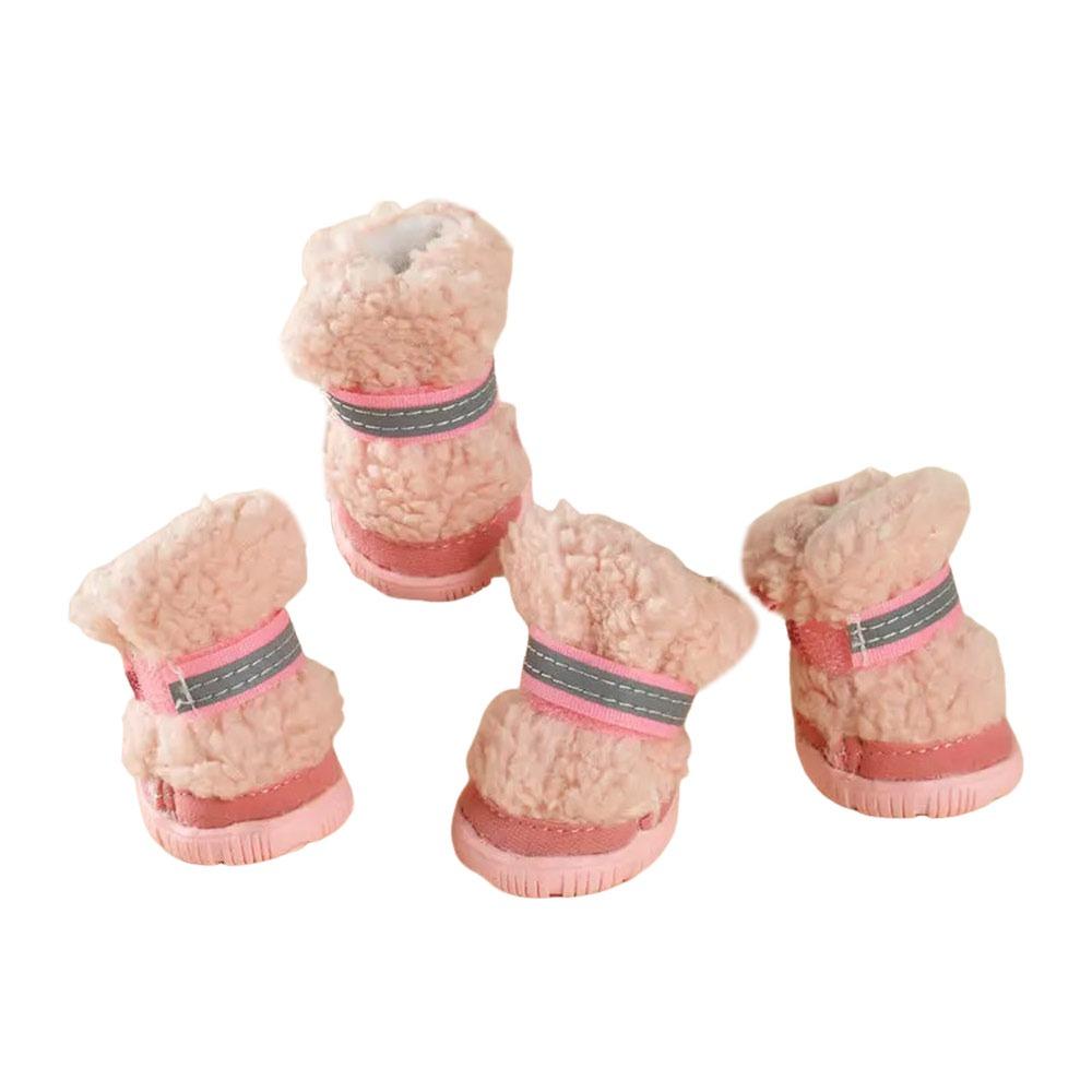 

4Pcs Strong Grip Dog Shoes Anti-Scratch Warm Shoes Cozy Snow Boots Small Dog M-Pink-4