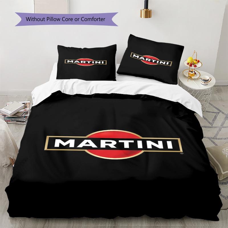 Martini Classic Logo Black Background Print 3 Pieces Duvet Cover Set Bar Man Cave Bedding Bedroom Home Decor Without Pillow Core Comforter