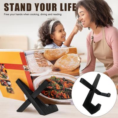 Wooden Cookbook Holder Kitchen Countertop Black Solid Wood Recipe Book Vinyl Record Plate Display Stand Desktop Decoration
