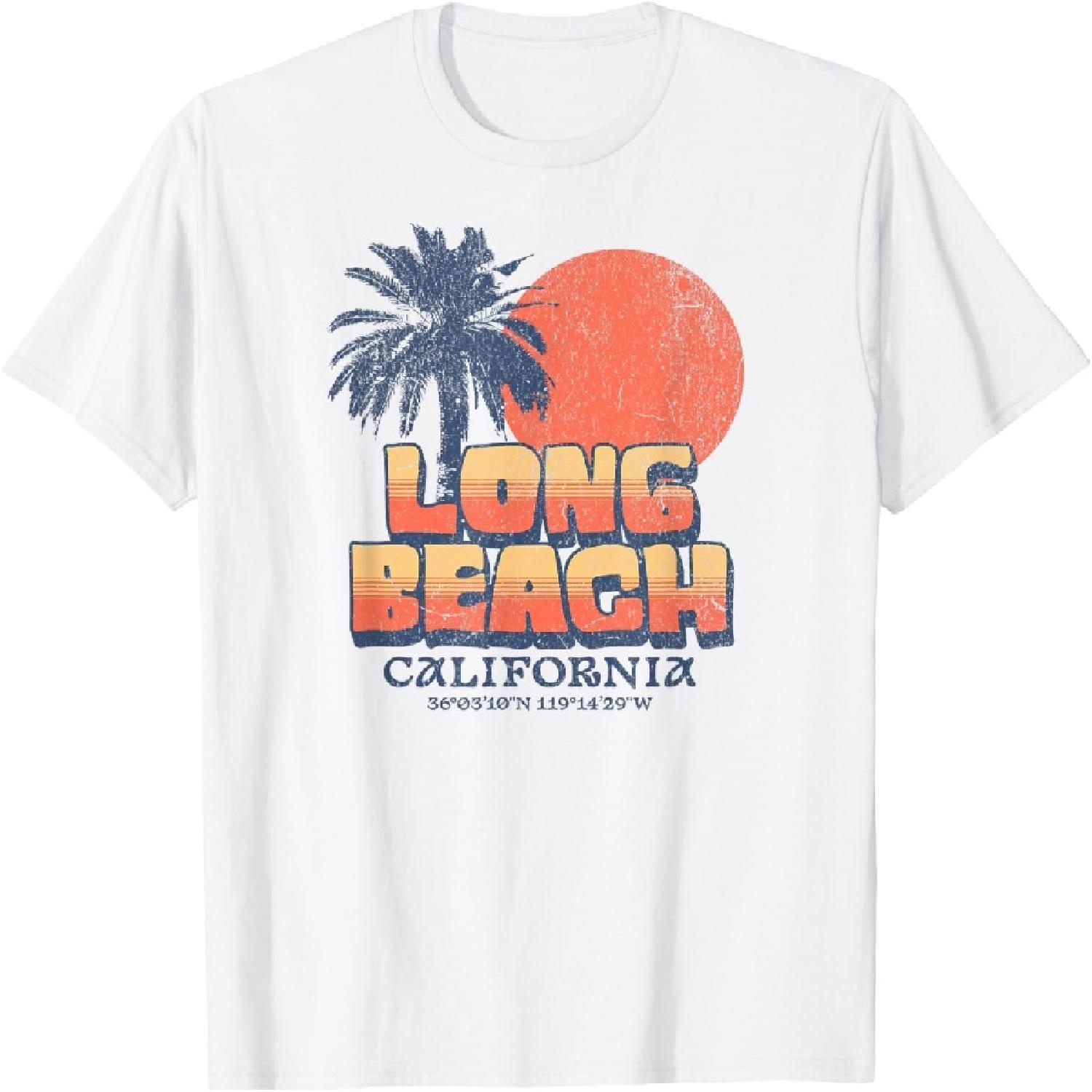 Лонг-Бич Калифорния Ретро Закат Пальма Кали Отпуск Футболка XXXXXL белый