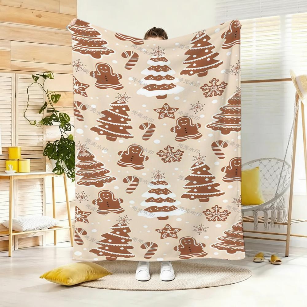 Warm Beige Brown Gingerbread Christmas Tree Throw Blanket Cozy Couch Cover For Sweet Winter Holiday Home Decor Gift