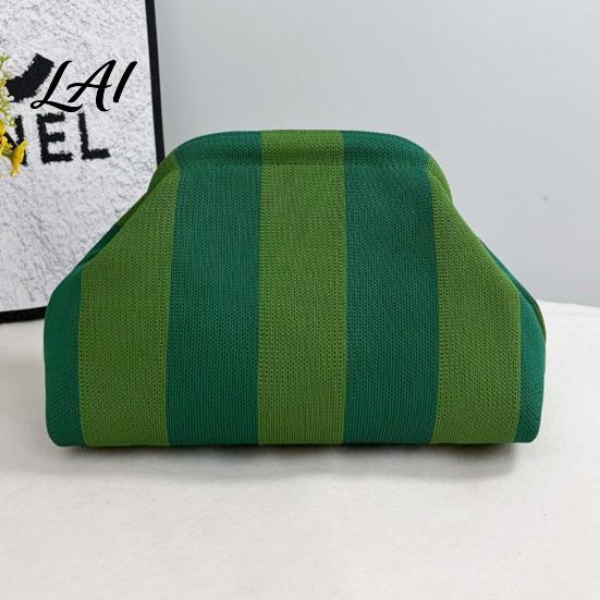 Portable Toiletry Bag Woven Striped Clutch Purse for Woman Large Capacity Cosmetic Pouch Knit Dumpling Bag Kiss Lock Handbag Evening Party Storage