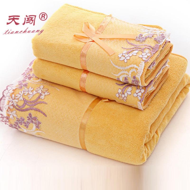 3pcs/set Lace Border Embroidery Face Bath Towel Set Microfiber juegos de toallas Absorbent Towels Bathroom Wedding Decoration