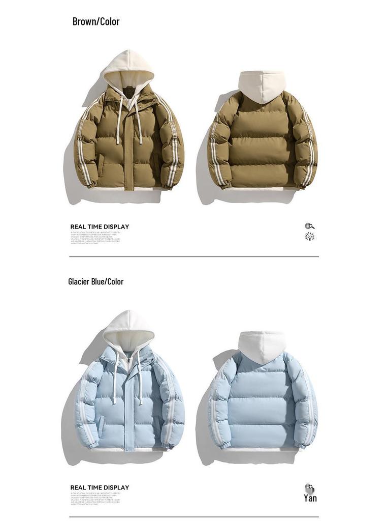 Męska bawełniana kurtka z kapturem na jesień/zimę 2025 - Gruba, ciepła, modny prążkowany design dla par
