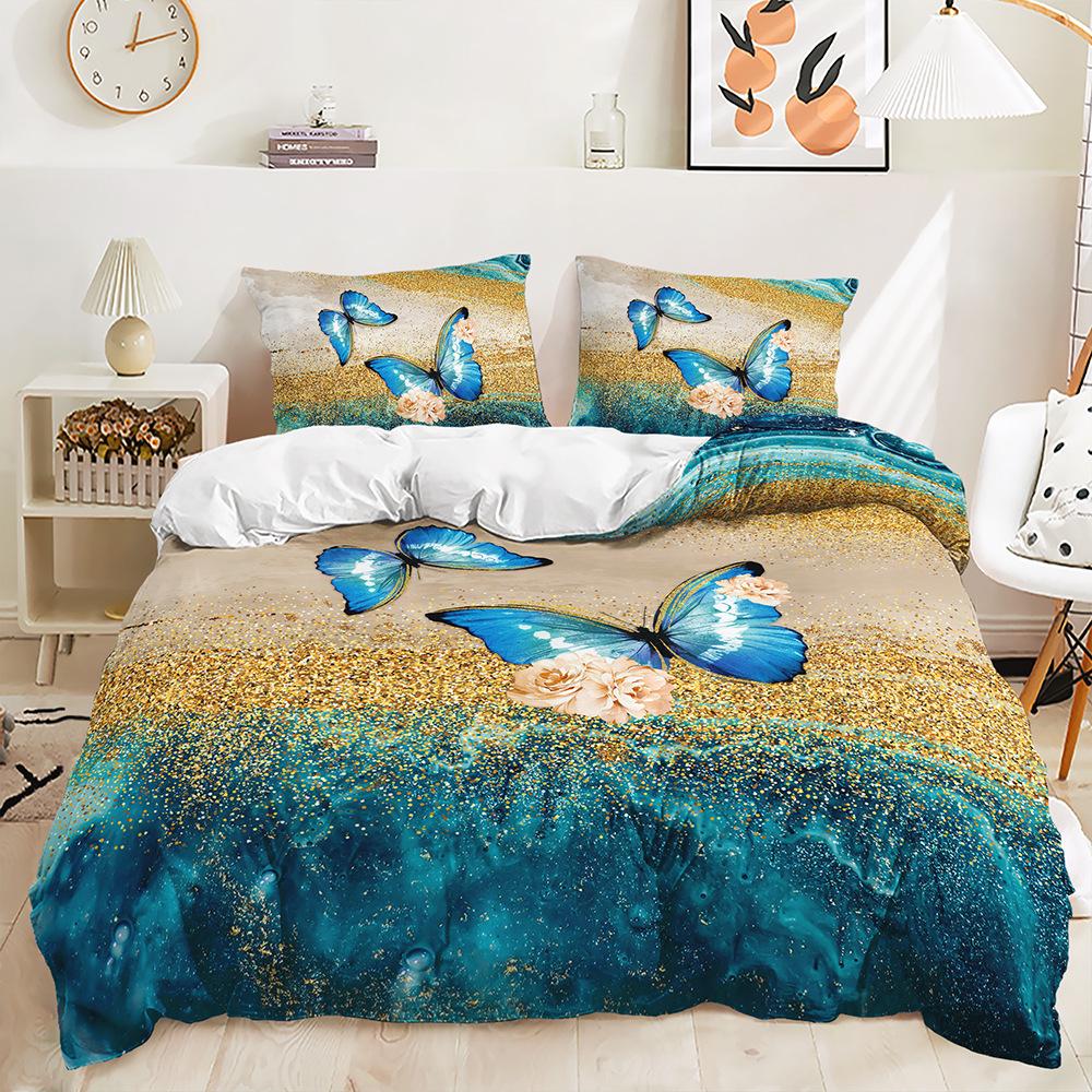 Kelebek Serisi Yorgan Kılıfı Üç Parça Dijital Baskı Yastık Kılıfı Yatak Takımı Yatak Odası Dekorasyonu