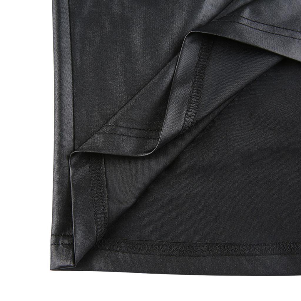 Women 's Sexy Suspender Mid-length Dress Fashion Solid Color Leather Bandage Backless Skinny Split Dress