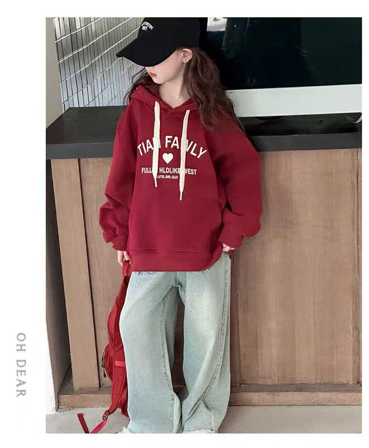 2024 Girl's Fleece-Lined Hooded Sweatshirt: Autumn/Winter Trendy Style