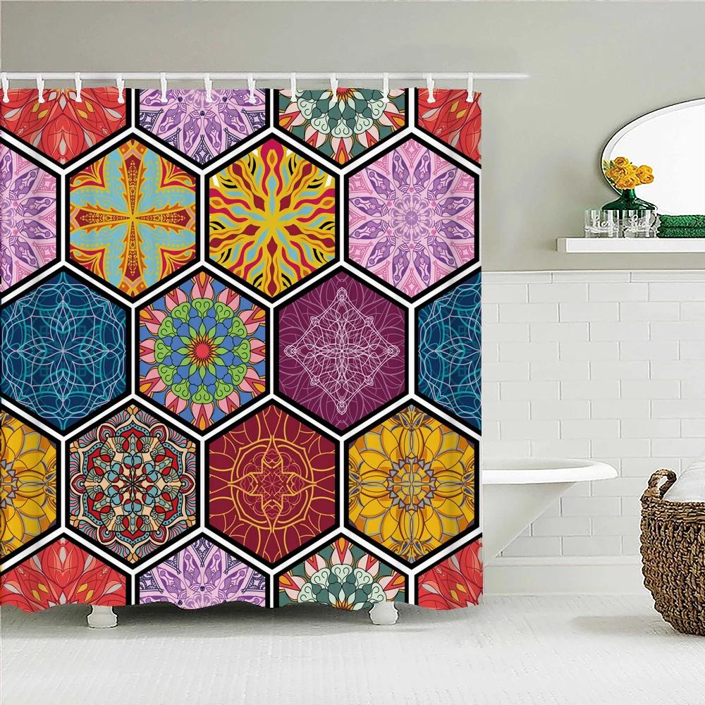 3D Indian Bohemia Print Shower Curtain With Hooks Nordic Style Bohemian Style Mandala Waterproof Fabric Home Bathroom Curtains