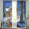 Wundervoller Weihnachtslandschafts-Tüll-Fenstervorhang für Wohnzimmer, Schlafzimmer, Voile, transparente Vorhänge, Küchenbehandlungen, Vorhänge