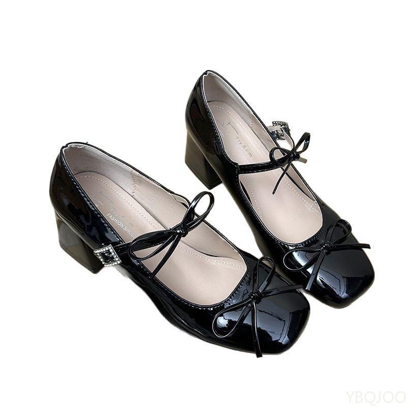 Fashion Versatile Thick Heels for Spring Autumn Not Tiring Feet Exquisite Mid Heeled Women's Shoes Casual Bow Elegant Square Toe Shoes