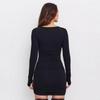 European & American Style Slim-Fit Solid Color Knitted Ruched Dress with Long Sleeves for Autumn & Winter