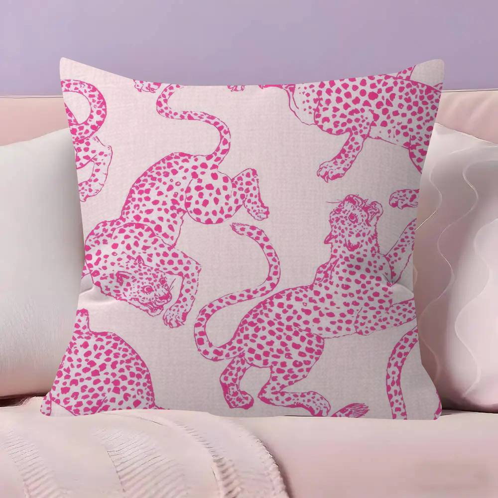 Anime Pink Leopard Pattern Pillow Cover Sofa Cushion Cover Home Room Decoration Children Gift